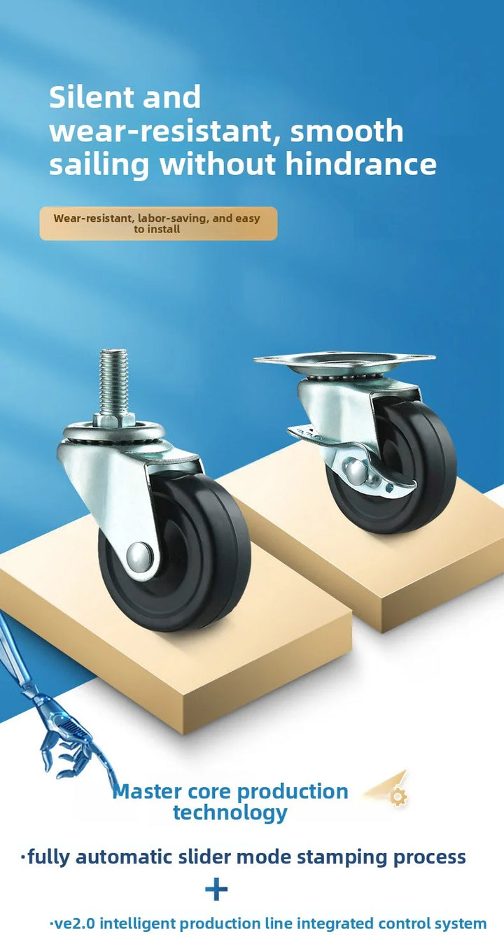 2 Pack Rubber Furniture Casters with Brake, 1.5–2 Inch