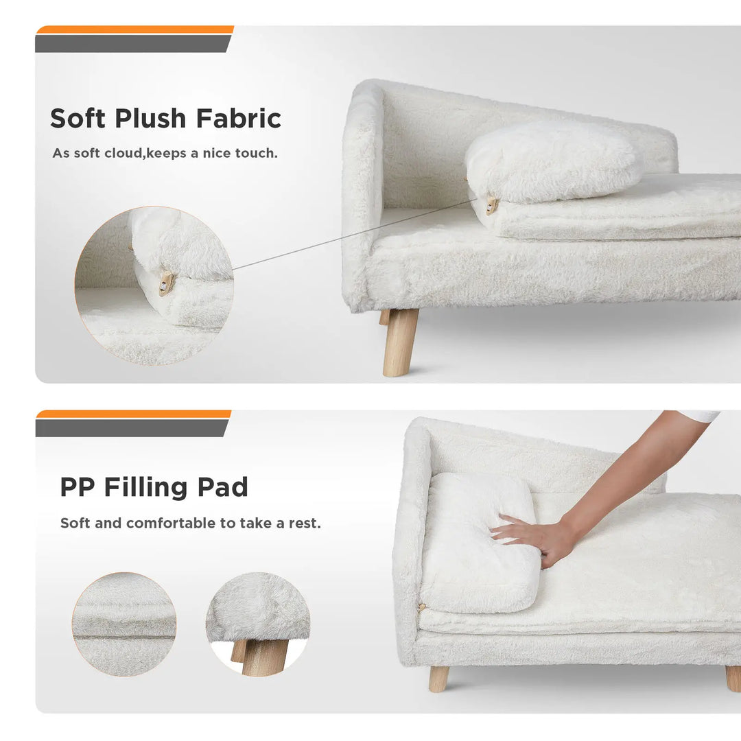 Elegant L-Shaped Pet Couch with Soft Cushion & Solid Wood Legs