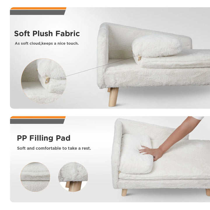 Elegant L-Shaped Pet Couch with Soft Cushion & Solid Wood Legs