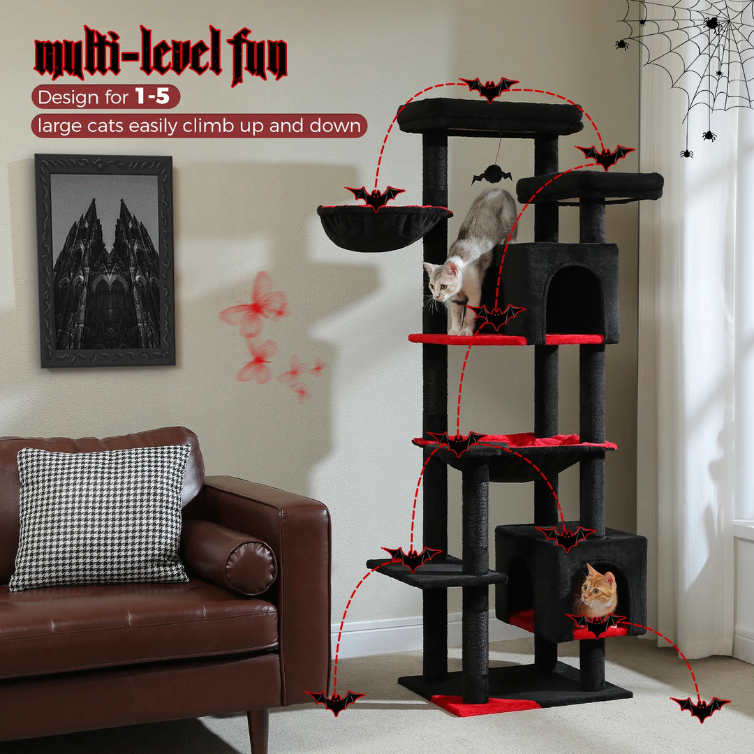 Tall Cat Tree Tower for Indoor Cats – Multi-Level Climbing Condo with Extra-Large Hammock & Scratching Posts | Sturdy Cat Furniture, Black