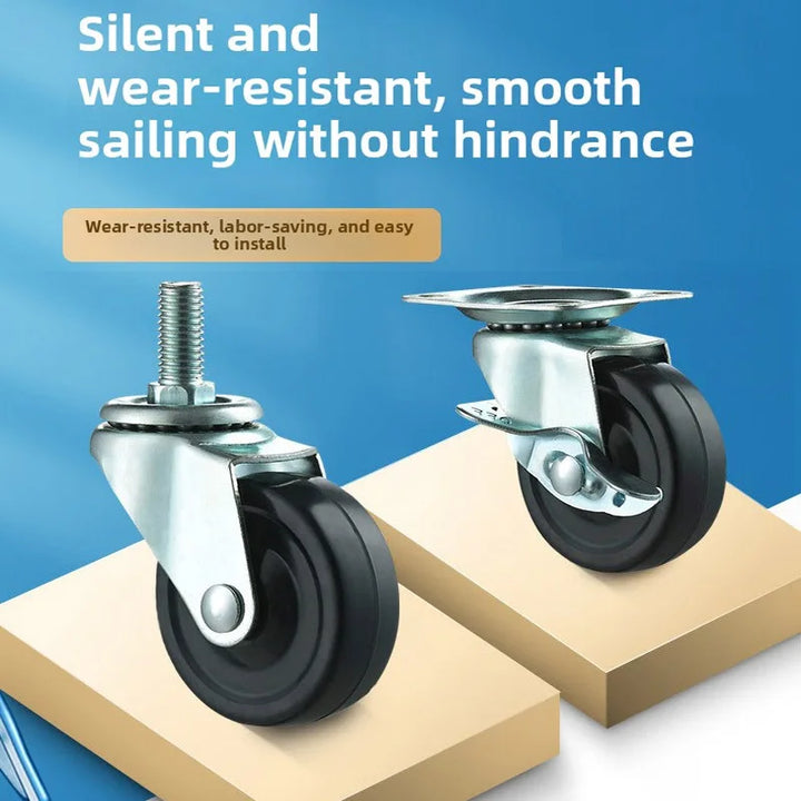 2 Pack Rubber Furniture Casters with Brake, 1.5–2 Inch