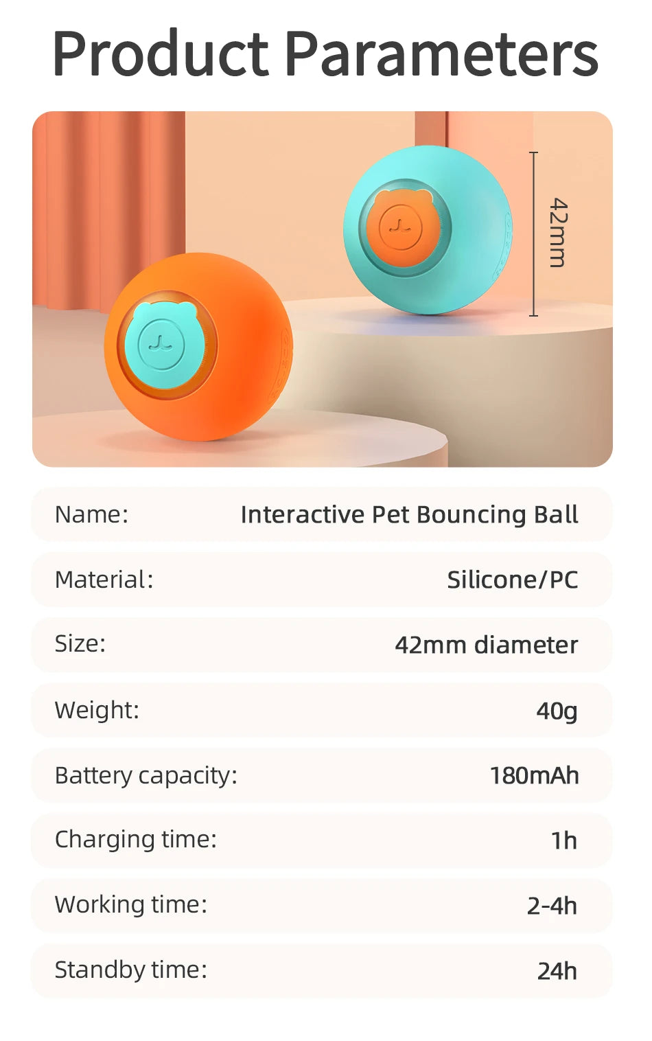 ROJECO Automatic Bouncing Ball Cat Toy with LED Lights