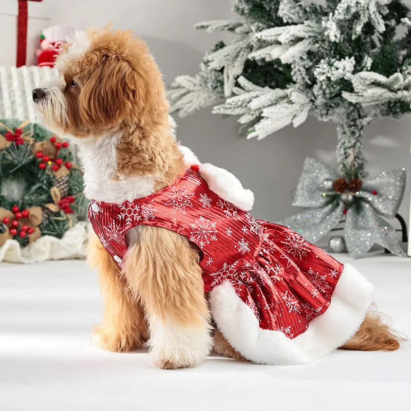 Christmas Pet Dress – Cute Snowflake Princess Dog & Cat Costume | Winter Sleeveless Bowknot Skirt for Puppies & Kittens