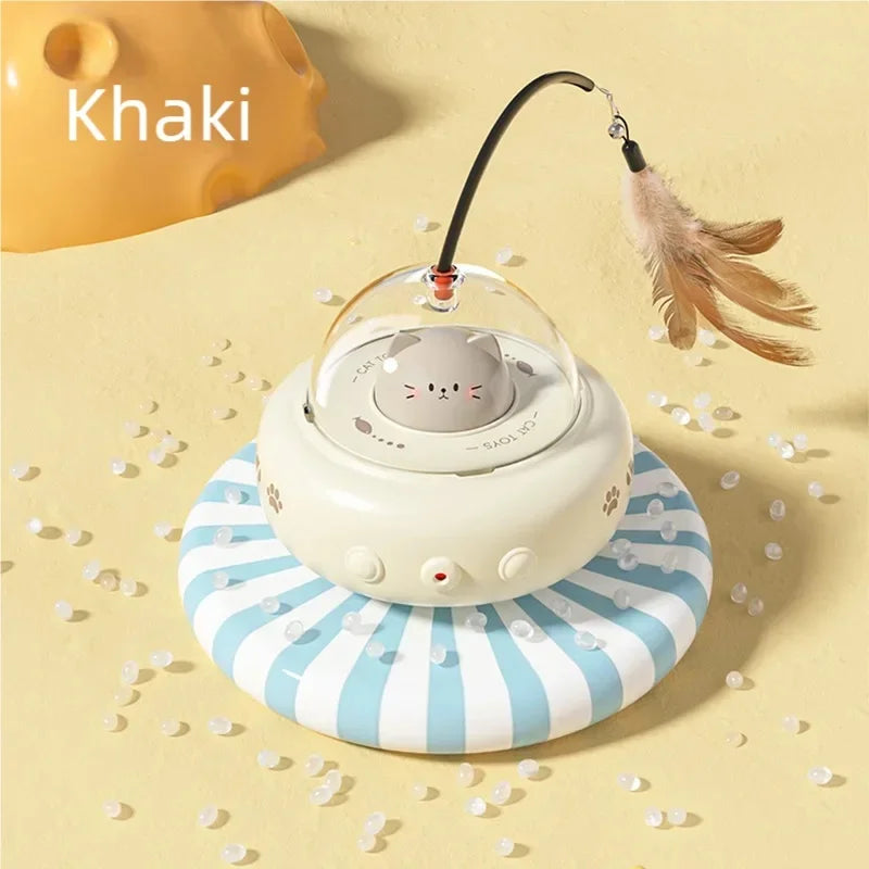 Electric UFO Cat Toy with Bell and Replaceable Feather