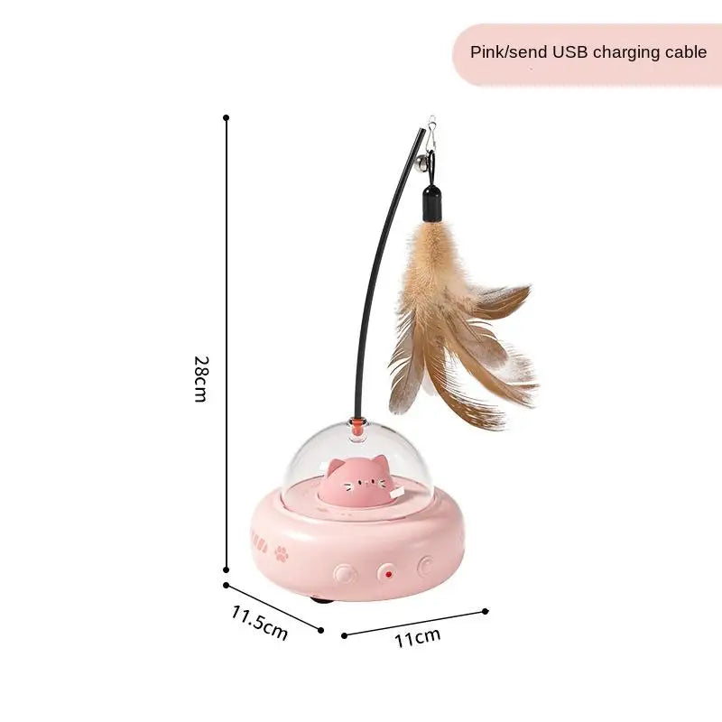 Electric UFO Cat Toy with Bell and Replaceable Feather