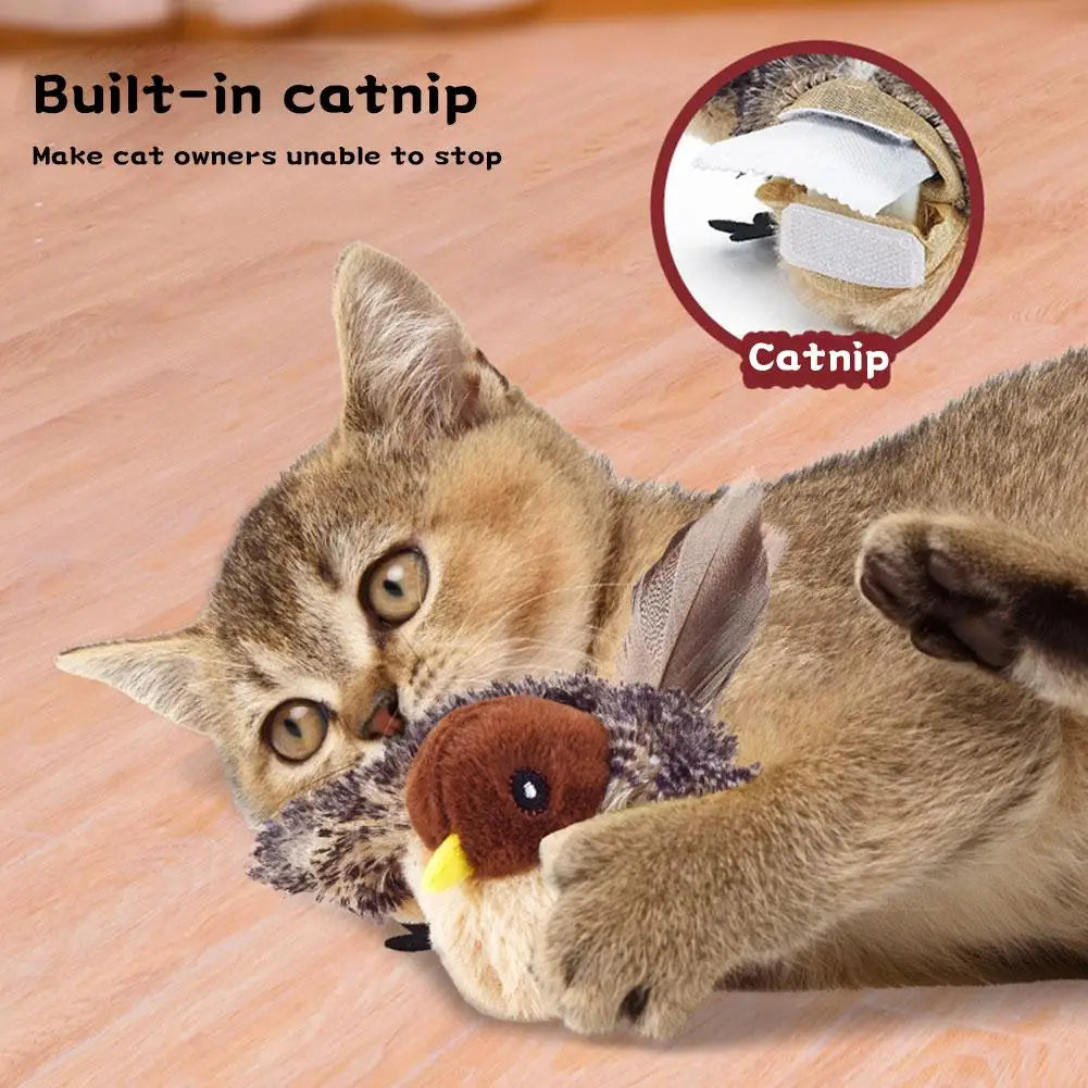 Interactive Flapping Bird Cat Toy with Chirping Sound Sparrow