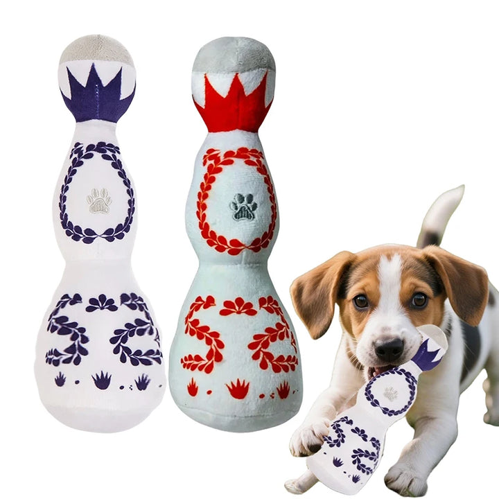 Funny Tequila Plush Dog Toy with Squeaker in Blue