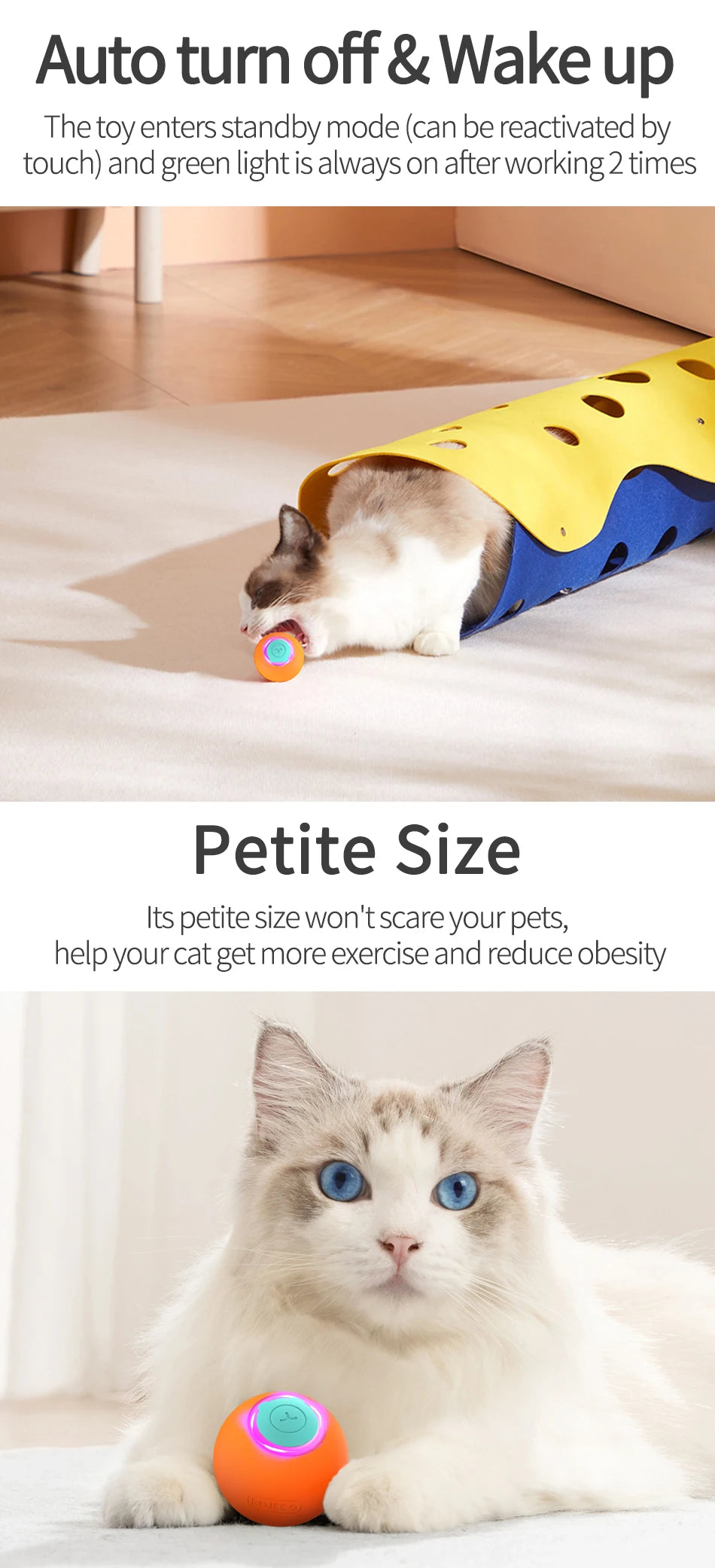 ROJECO Automatic Bouncing Ball Cat Toy with LED Lights