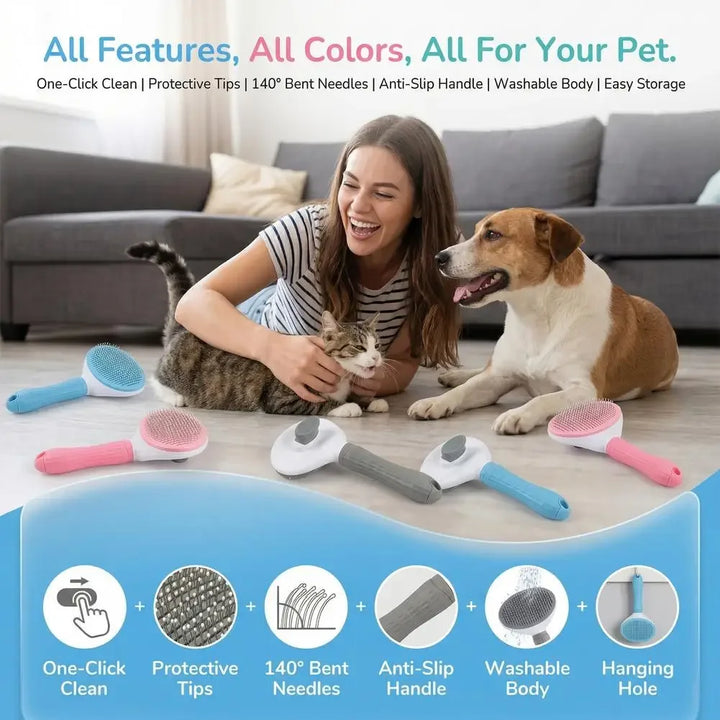 Self-Cleaning Pet Grooming Brush for Dogs and Cats