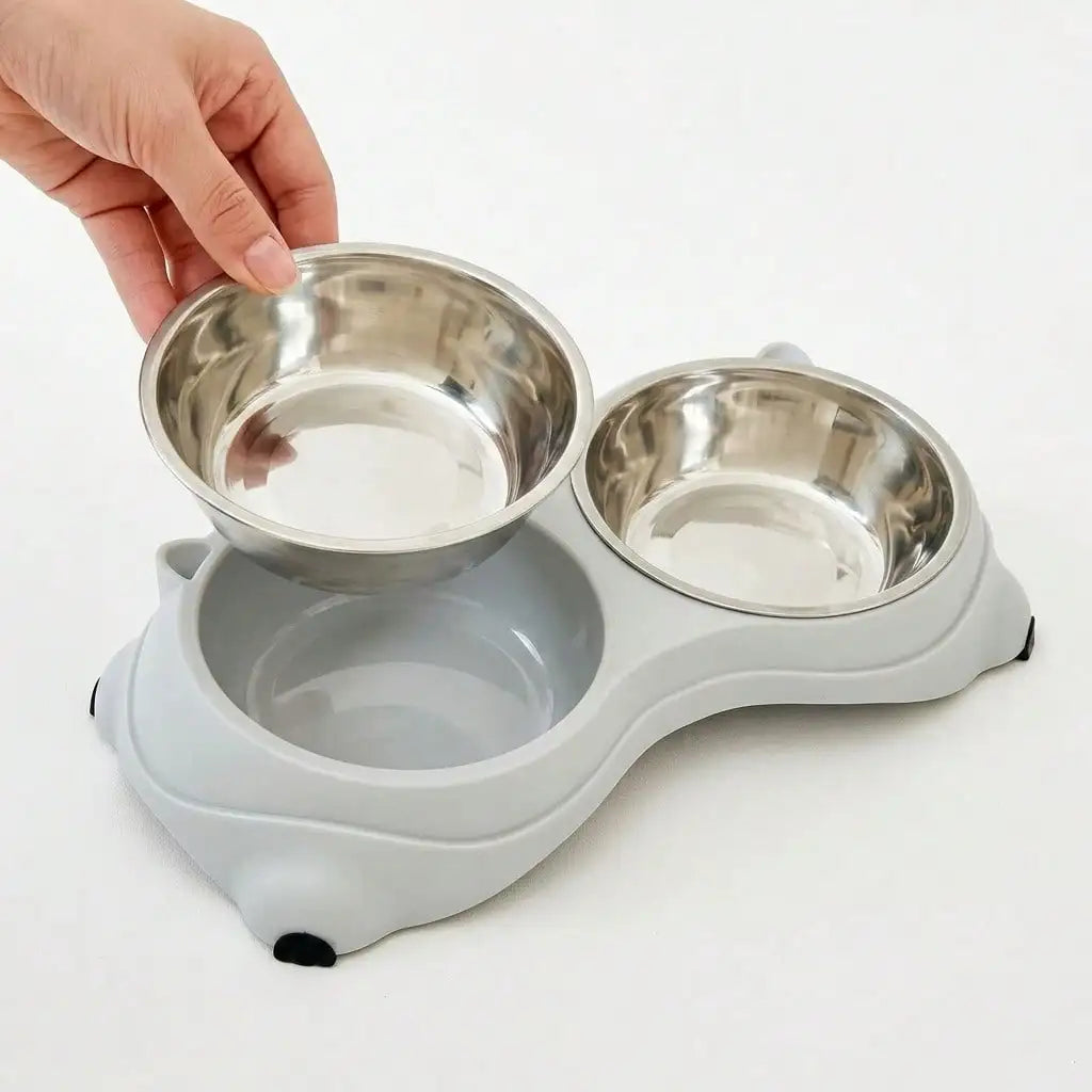 Gray Stainless Steel Dog and Cat Bowl for Travel