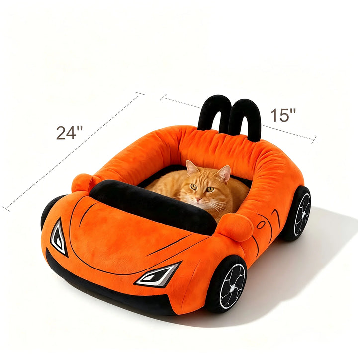 Orange Supercar Cat Bed with Pillow for Cats and Puppies