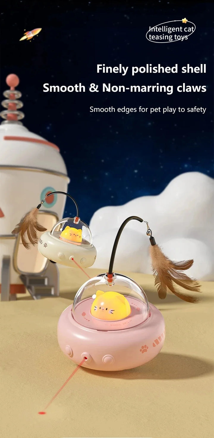 Electric UFO Cat Toy with Bell and Replaceable Feather