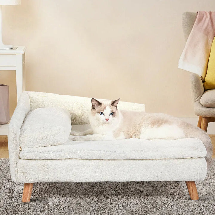 Elegant L-Shaped Pet Couch with Soft Cushion & Solid Wood Legs