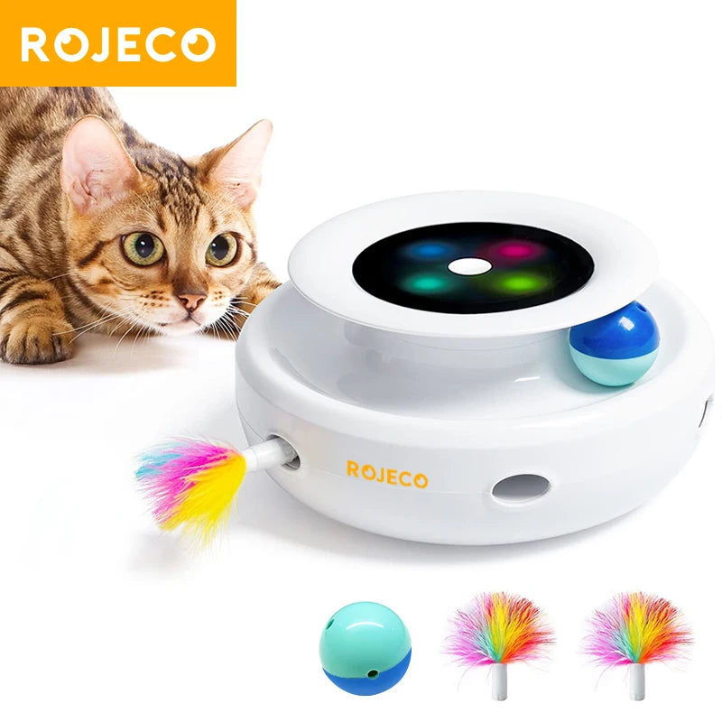 ROJECO 2-in-1 Interactive Cat Feather Ball Toy Set