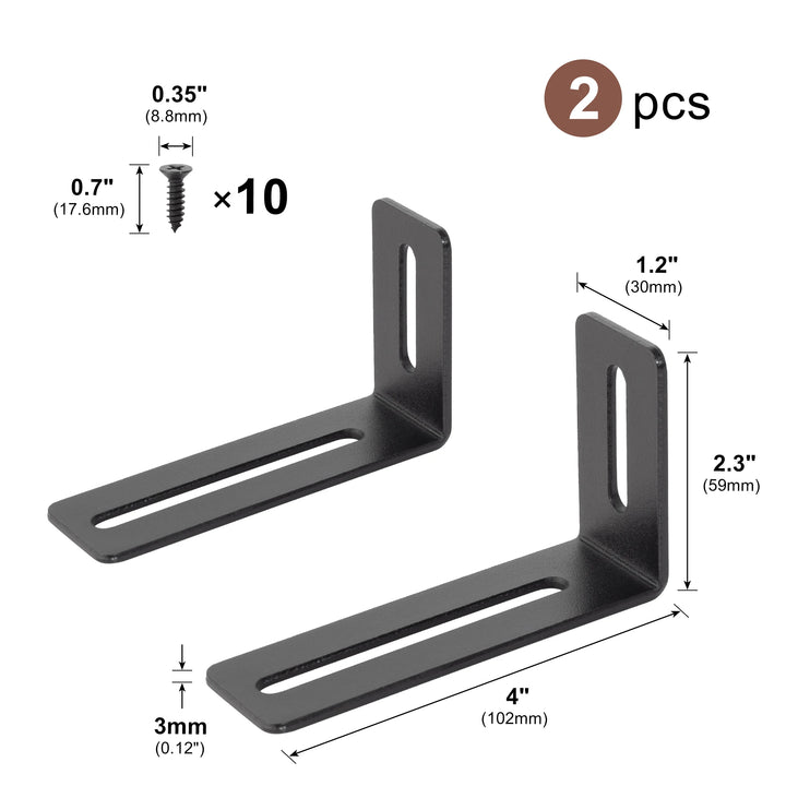 Black Metal 90 Degree Corner Brackets 102mm, 2 Pack