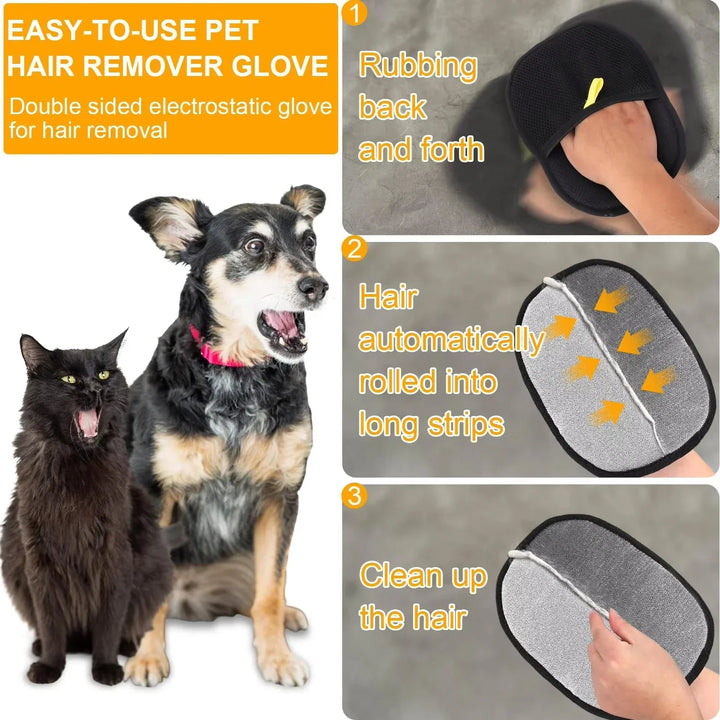 Double-Sided Pet Grooming Gloves and Hair Remover Mitt