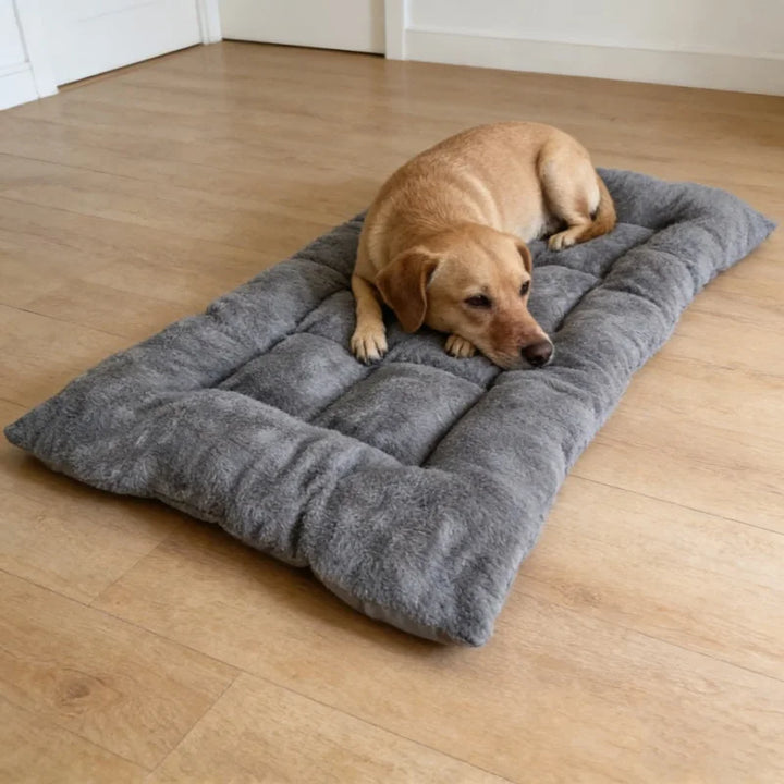 Soft Gray Plush Dog Sofa Bed Mat for Crates and Travel