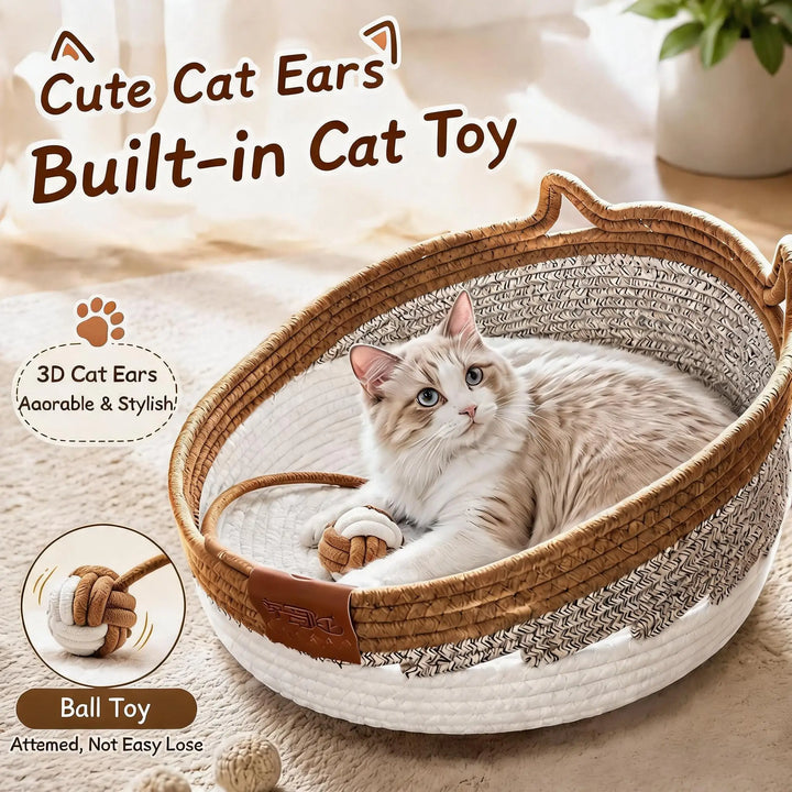 Cotton Rope Cat Bed with Removable Cushion and Teaser Ball