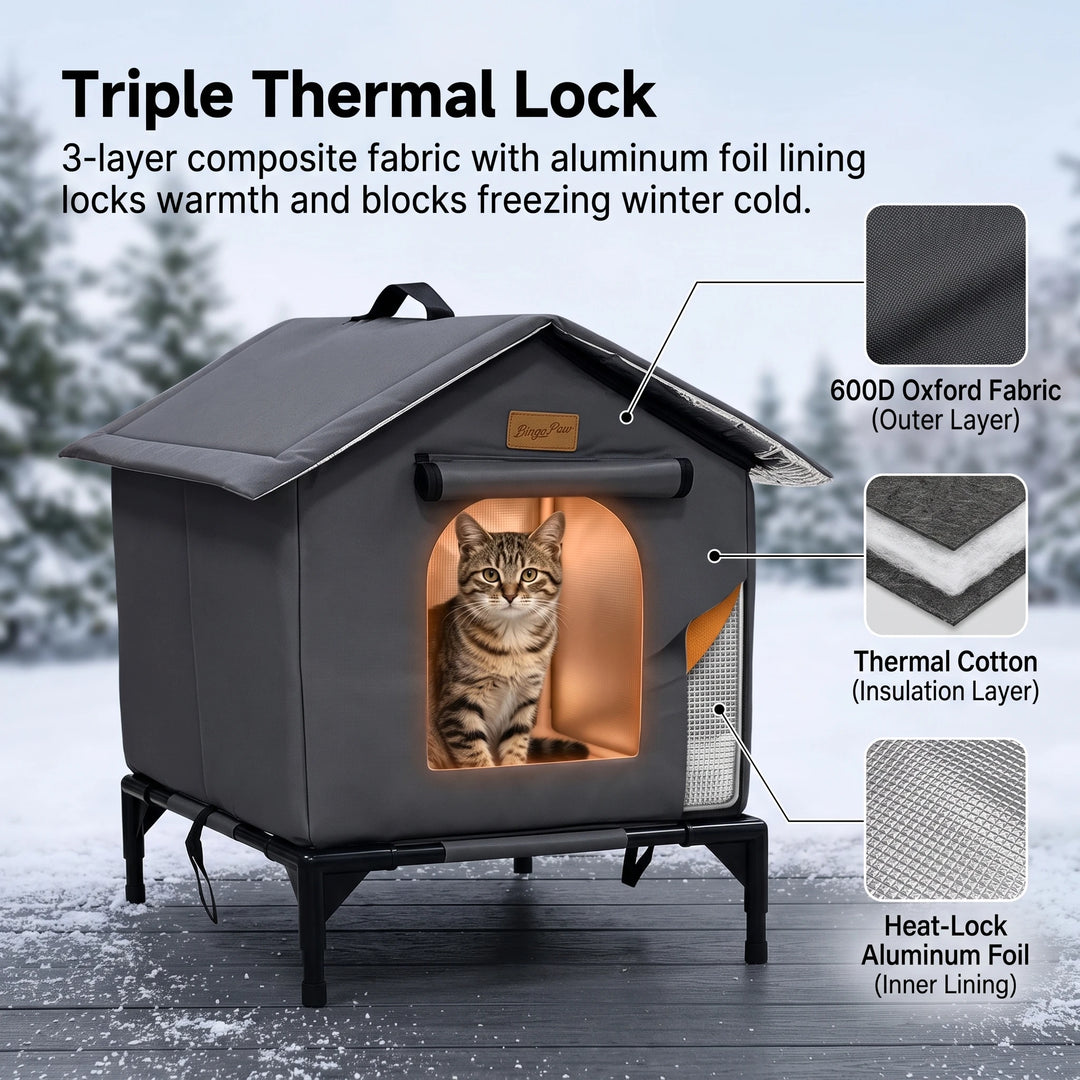 BingoPaw Insulated Outdoor Cat House Waterproof Shelter