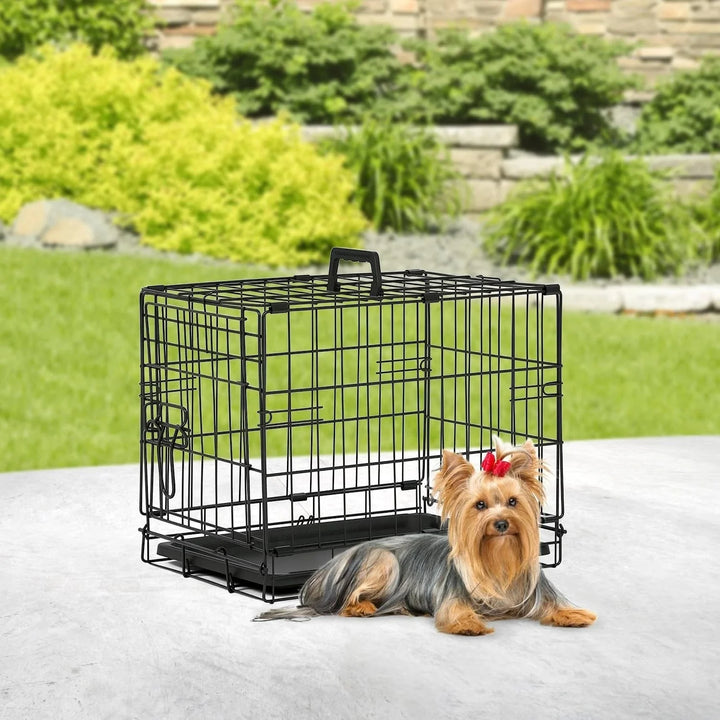 Folding Metal Dog Crate with Double Doors and Tray