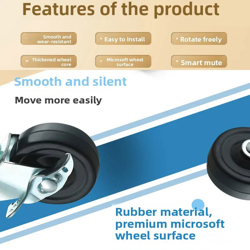 2 Pack Rubber Furniture Casters with Brake, 1.5–2 Inch