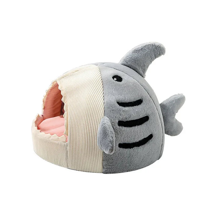 Cartoon Shark Cat Cave Bed – Warm Pet Tent with Cushion for Kittens & Small Dogs