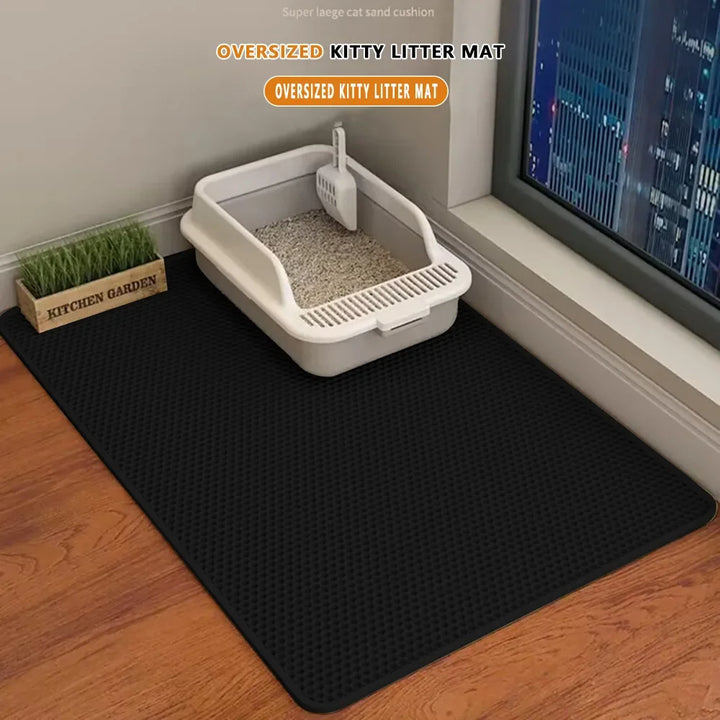 Large Waterproof Cat Litter Mat – Double Layer, Non-Slip, Washable Pad for Litter Boxes
