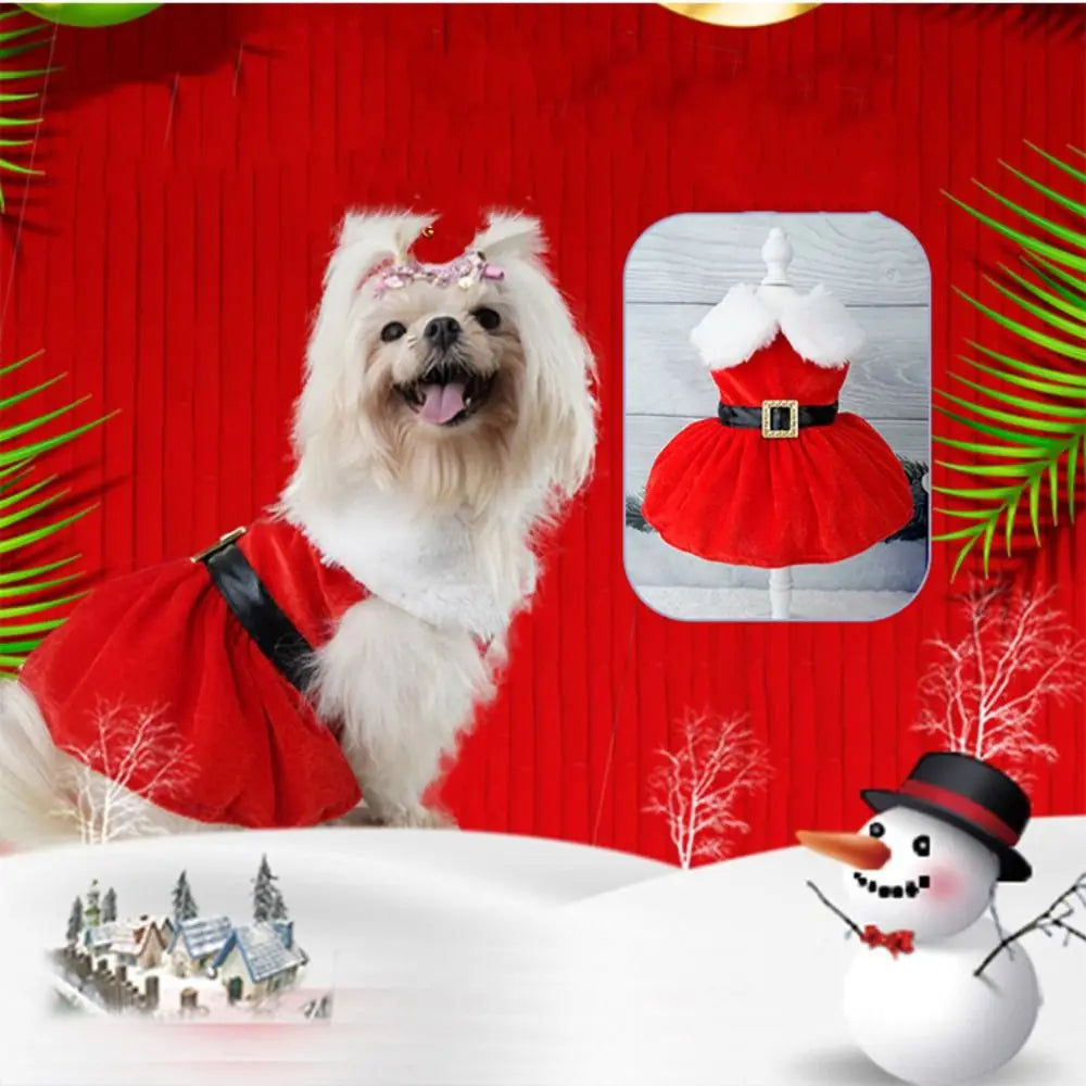 Cute Santa Claus Pet Dress – Soft Breathable Christmas Outfit for Dogs & Cats | Warm Winter Skirt for Puppies & Kittens