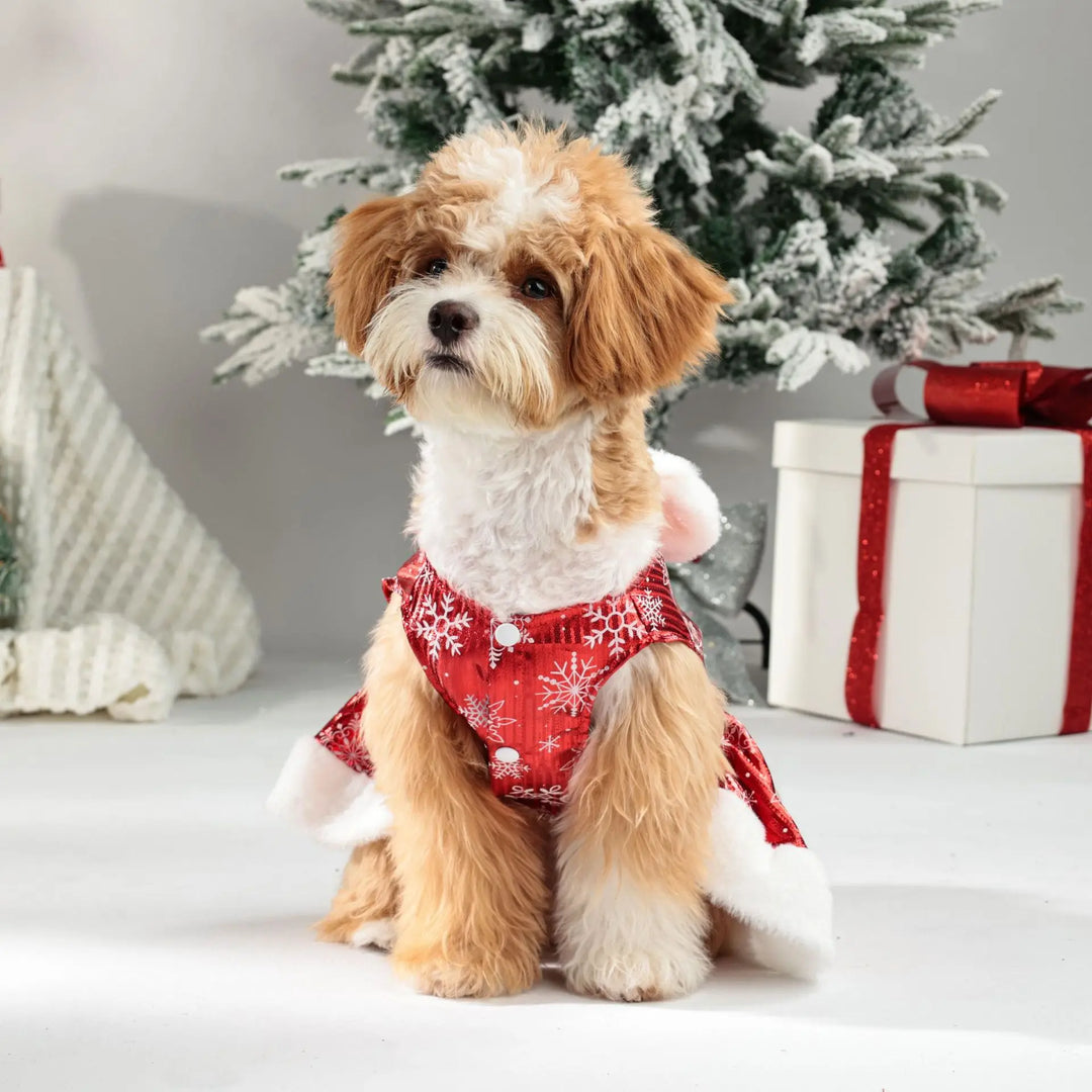 Christmas Pet Dress – Cute Snowflake Princess Dog & Cat Costume | Winter Sleeveless Bowknot Skirt for Puppies & Kittens