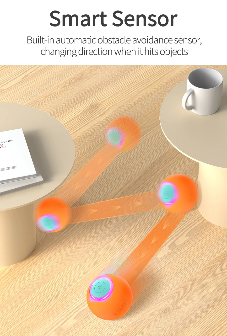 ROJECO Automatic Bouncing Ball Cat Toy with LED Lights