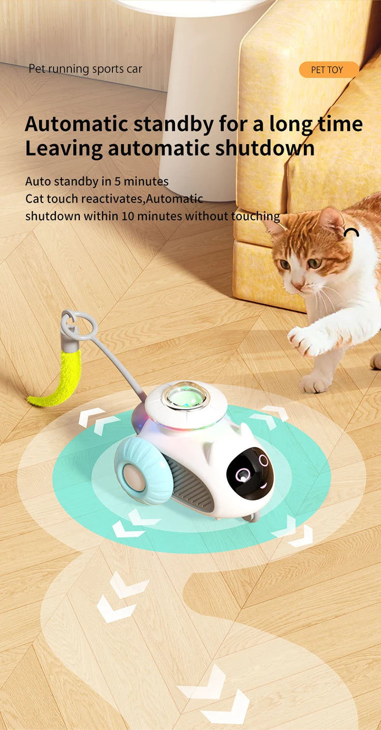 Smart Automatic Cat Toy Car with Feather Teaser