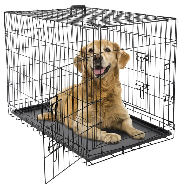 36-Inch Folding Metal Dog Crate with Double Doors, Black