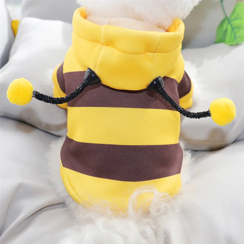 Yellow Bee Pet Hoodie – Fleece Dog & Cat Costume for Halloween, Cosplay & Winter Warmth