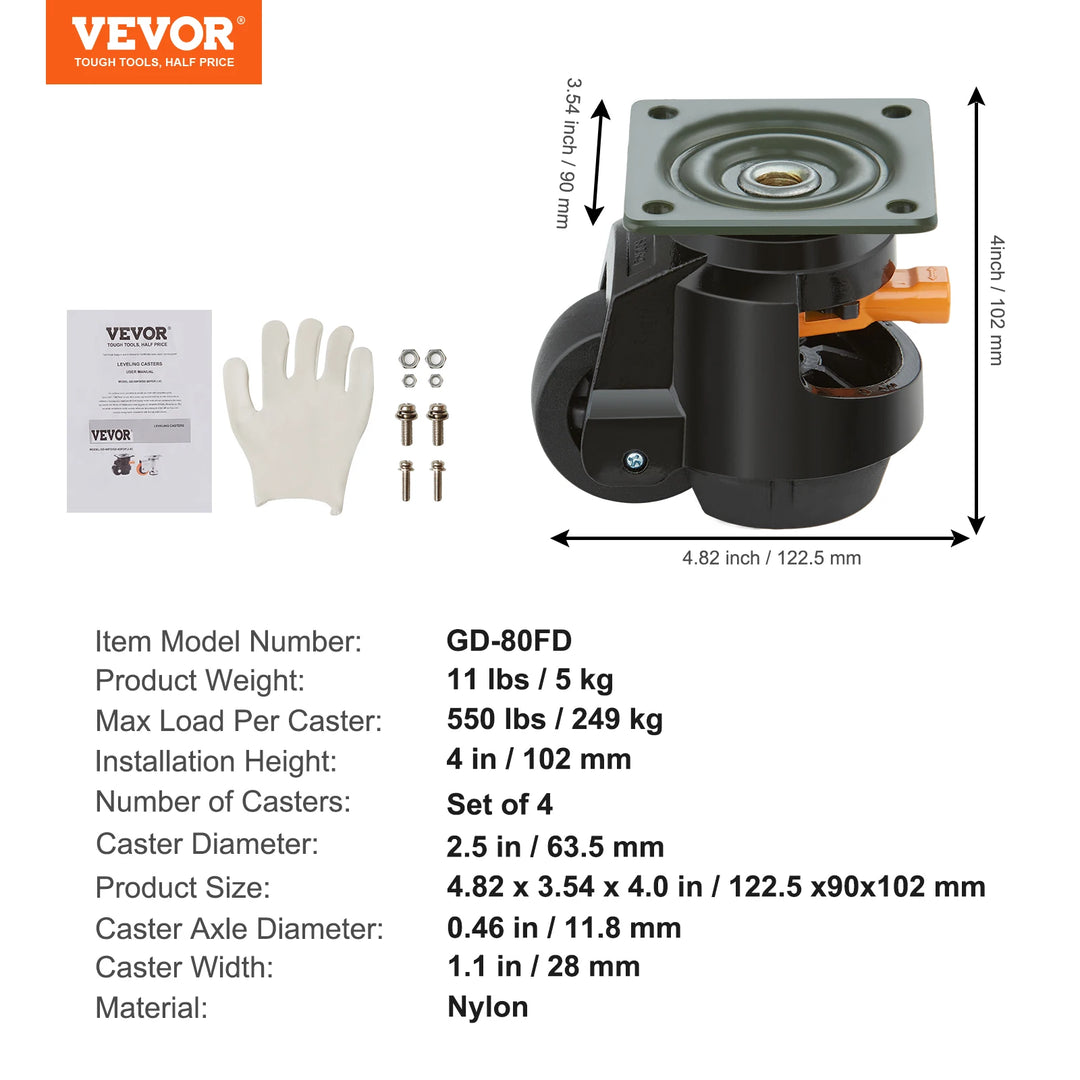 SucceBuy Heavy Duty Leveling Casters with Adjustable Feet