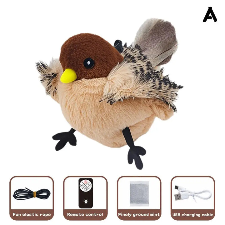 Interactive Flapping Bird Cat Toy with Chirping Sound Sparrow