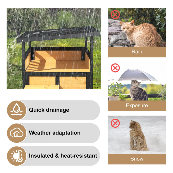 23.6-Inch Wooden Cat House with Balcony and Escape Door