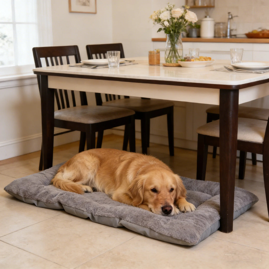 Soft Gray Plush Dog Sofa Bed Mat for Crates and Travel