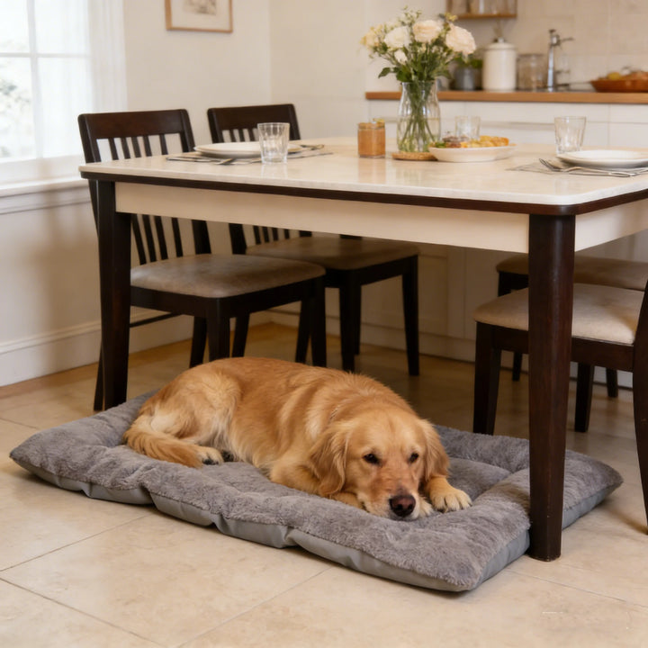 Soft Gray Plush Dog Sofa Bed Mat for Crates and Travel