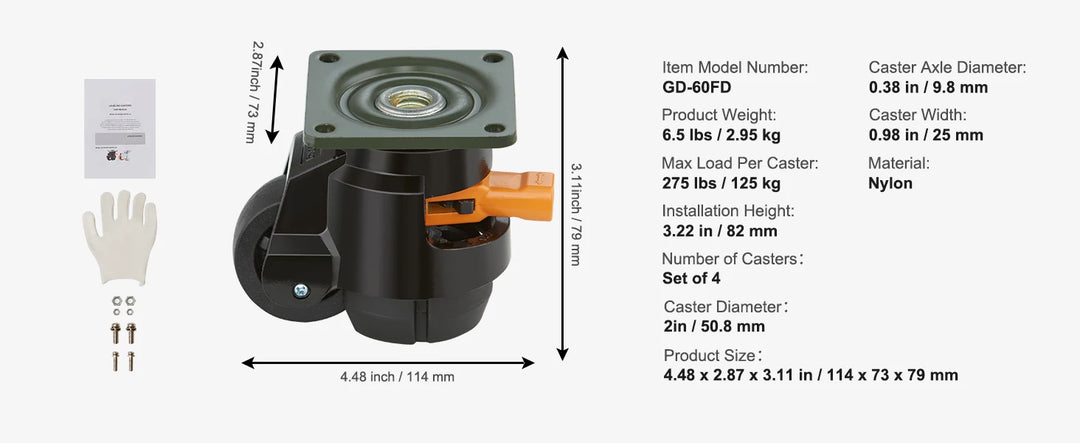 SucceBuy Heavy Duty Leveling Casters with Adjustable Feet