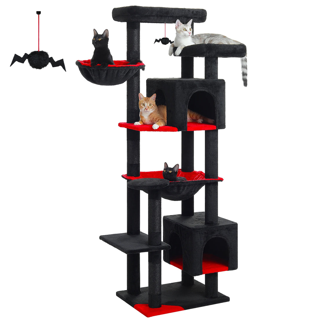 Tall Cat Tree Tower for Indoor Cats – Multi-Level Climbing Condo with Extra-Large Hammock & Scratching Posts | Sturdy Cat Furniture, Black