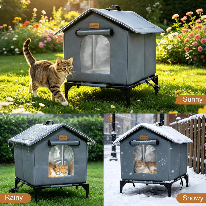 BingoPaw Insulated Outdoor Cat House Waterproof Shelter