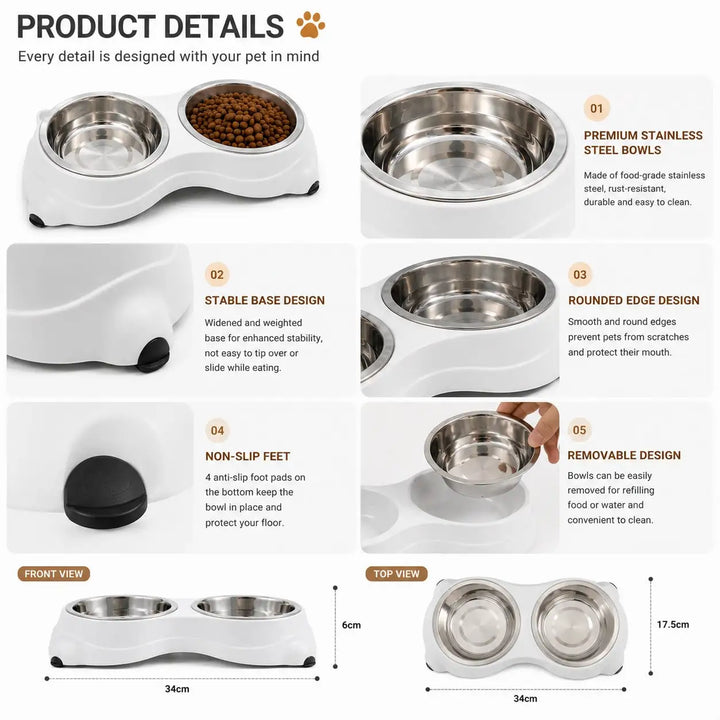 Gray Stainless Steel Dog and Cat Bowl for Travel