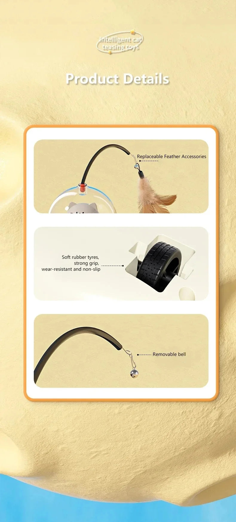 Electric UFO Cat Toy with Bell and Replaceable Feather