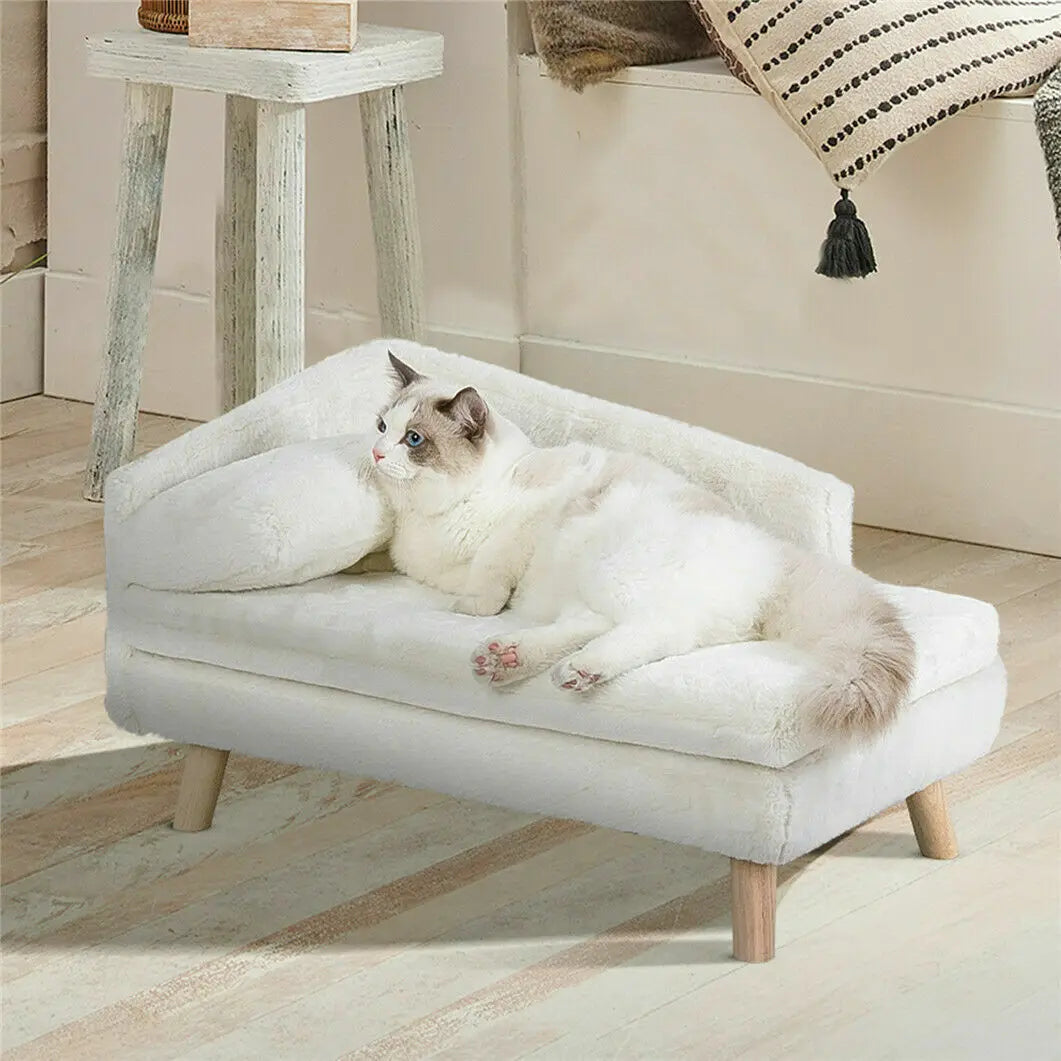 Elegant L-Shaped Pet Couch with Soft Cushion & Solid Wood Legs