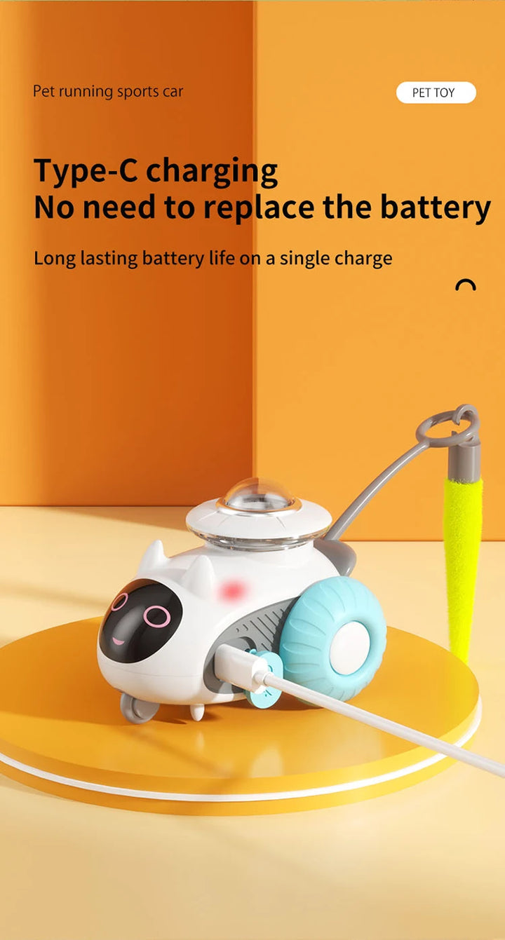 Smart Automatic Cat Toy Car with Feather Teaser