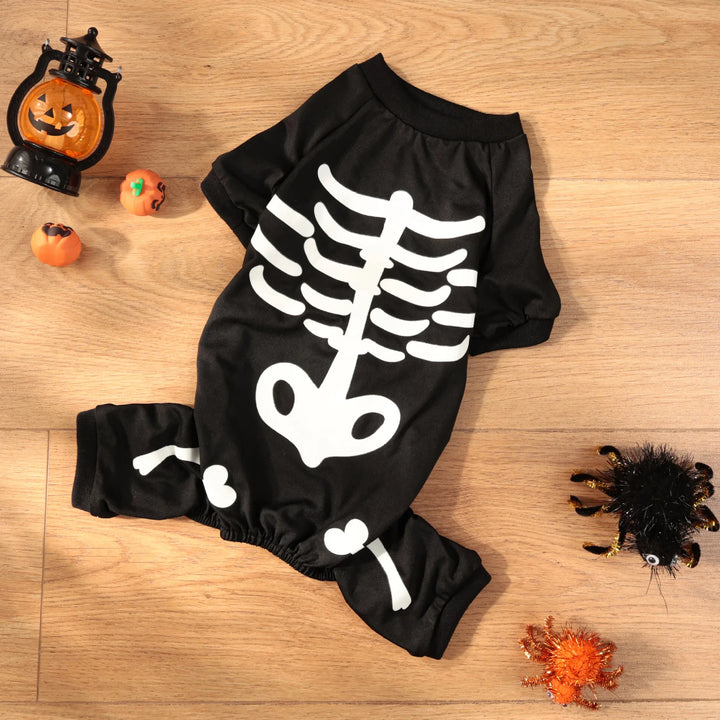 Halloween Full Body Jumpsuit for Small Dogs – Scary & Funny Skeleton Pet Costume for Trick-or-Treat