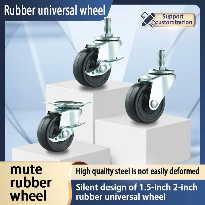 2 Pack Rubber Furniture Casters with Brake, 1.5–2 Inch