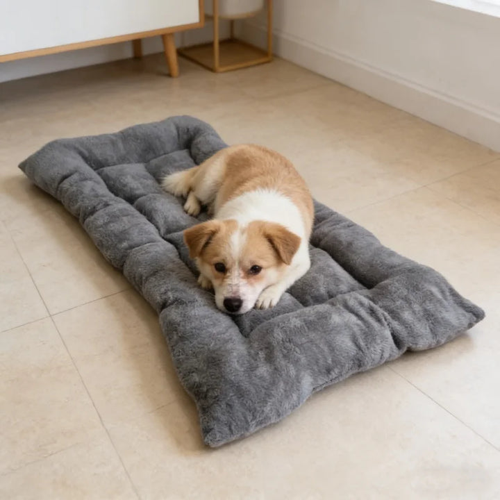 Soft Gray Plush Dog Sofa Bed Mat for Crates and Travel