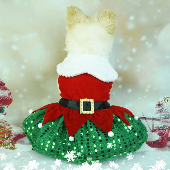 Cute Santa Claus Pet Dress – Soft Breathable Christmas Outfit for Dogs & Cats | Warm Winter Skirt for Puppies & Kittens