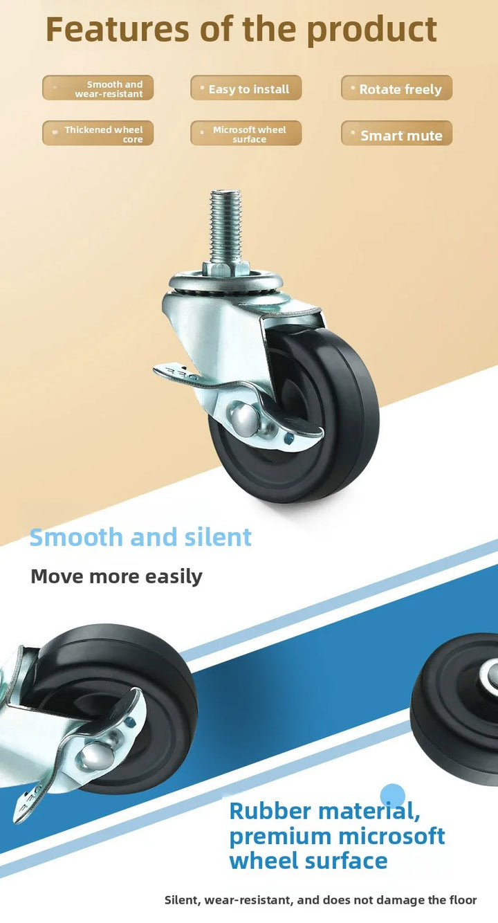 2 Pack Rubber Furniture Casters with Brake, 1.5–2 Inch